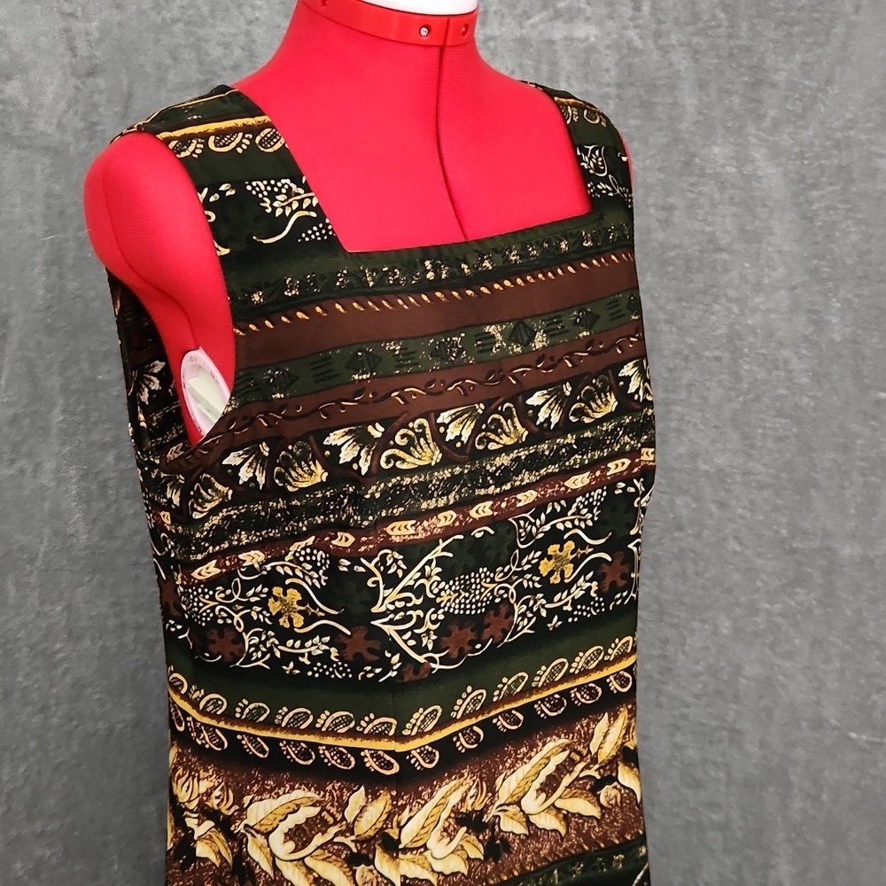 Sag Harbor Green Brown Tribal Maxi Dress Women's 12 Sleeveless Boho - Picture 3 of 11